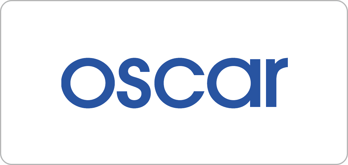Blue "oscar" logo on white background.